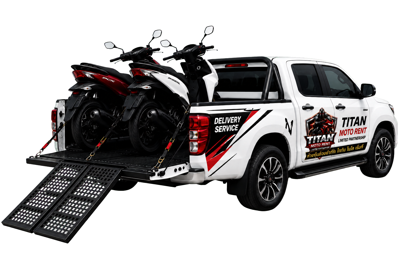 TITAN MOTO RENT motorcycle delivery truck